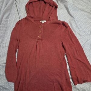 Rust Hooded Sweater with Button Accents